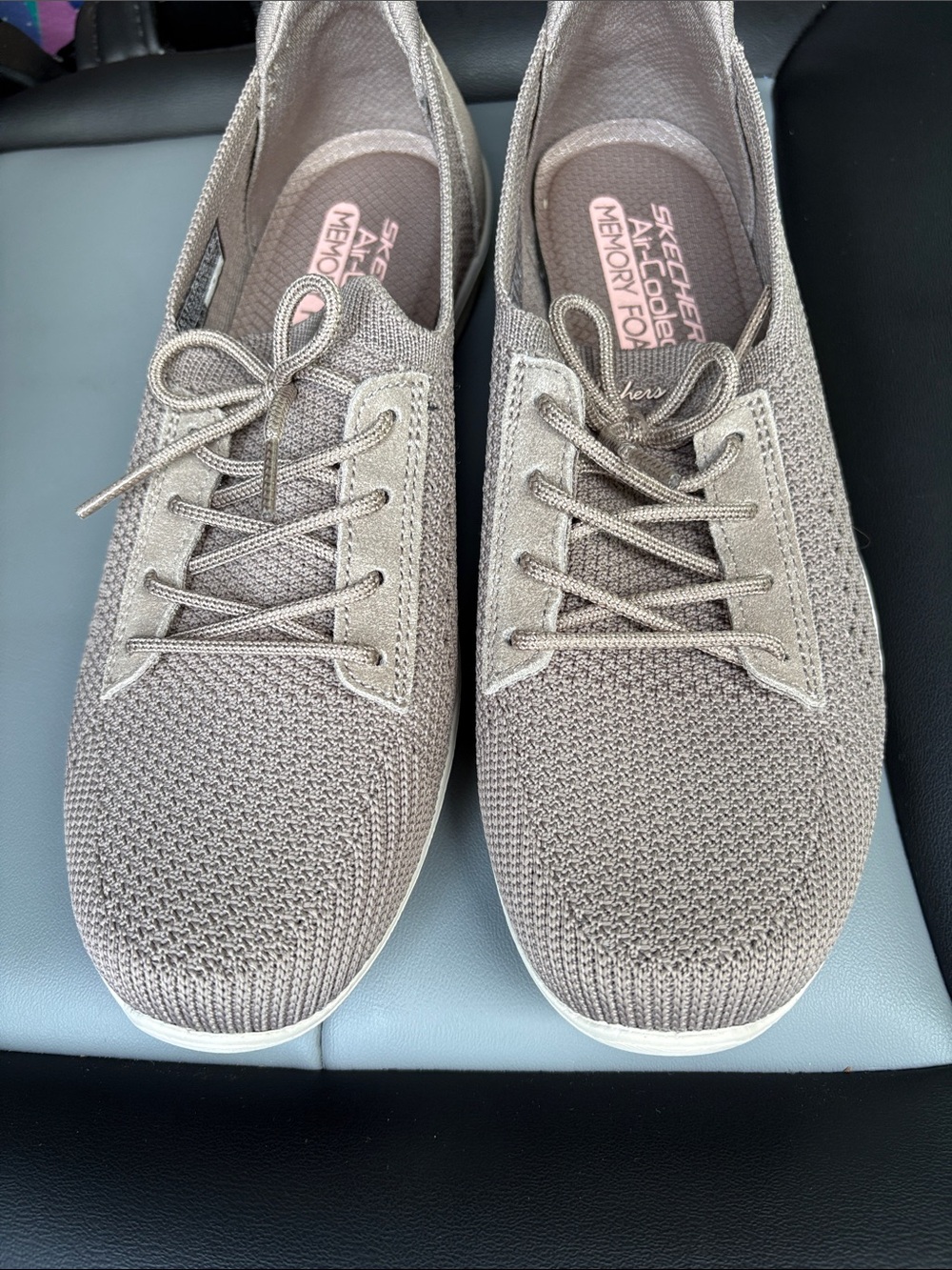 Skechers Taupe Knit Lace-Up Memory Foam Sneakers